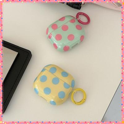 Fashion Simple Big Pink Blue Dots Polka Point Pattern Glossy Earphone Case with Ring Cover for AirPods 1 2 3 4 Pro 2 Pro 3