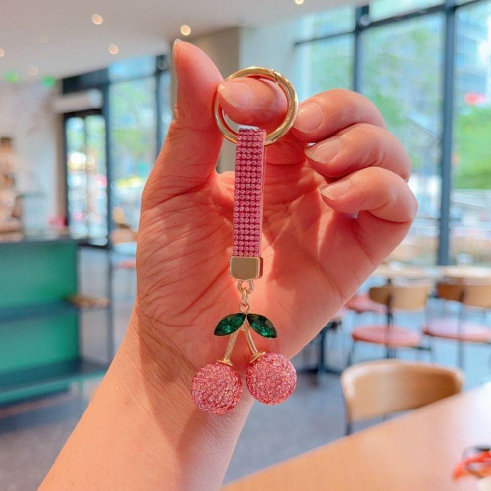 Hochwertiger Kristallkirschen-Anhänger Blingbling Strass Schlüsselanhänger für Auto Modischer Taschenanhänger Damen