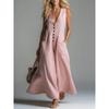 Women's Sleeveless V Neck Maxi Dress Casual Button Front Solid Long Dress with Pockets