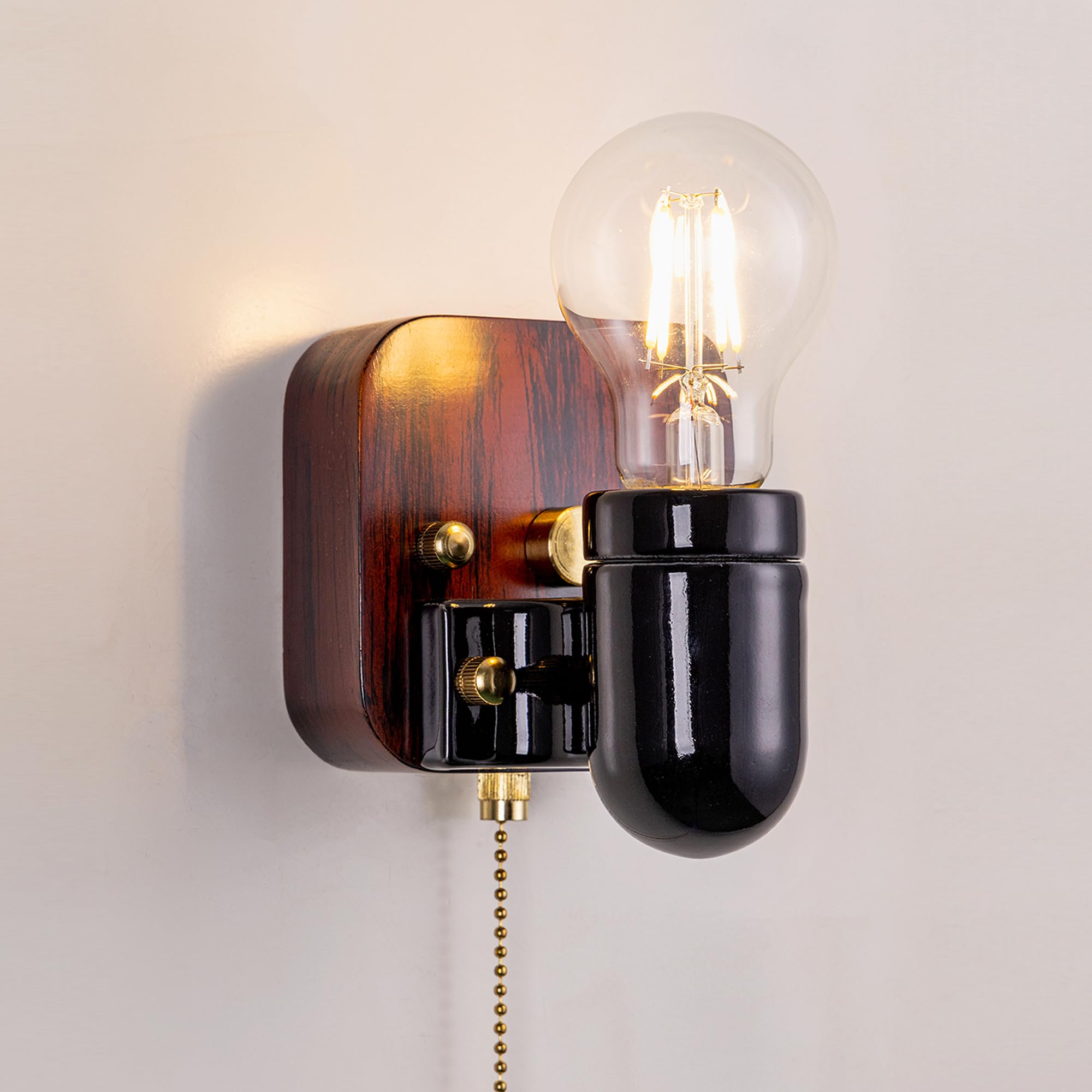 

Chende Retro Wall Lamp, Wood, Ceramic, Black, Nordic Style, Single Light, LED Compatible, Stylish Wall Lamp, Antique Style, Classic, Elegant,