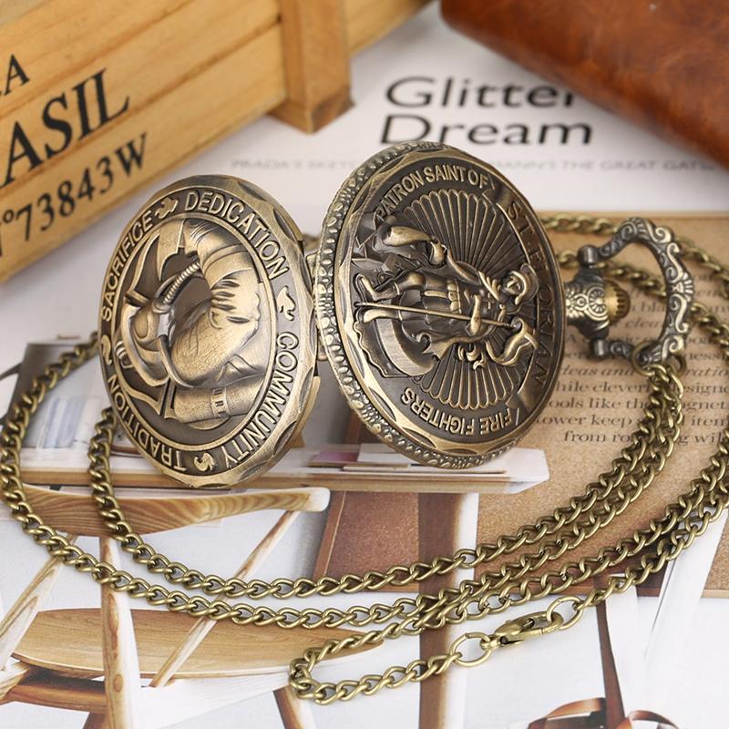 Retro ST Saint Florian Patron Saint Of Fire Fighters Challenge Quartz Pocket Watch Tradition Sacrifice Dedication Community Gift