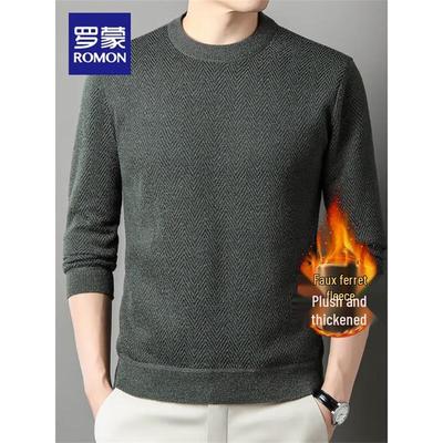 Men's Warm Fleece-Lined Round Neck Knit Sweater