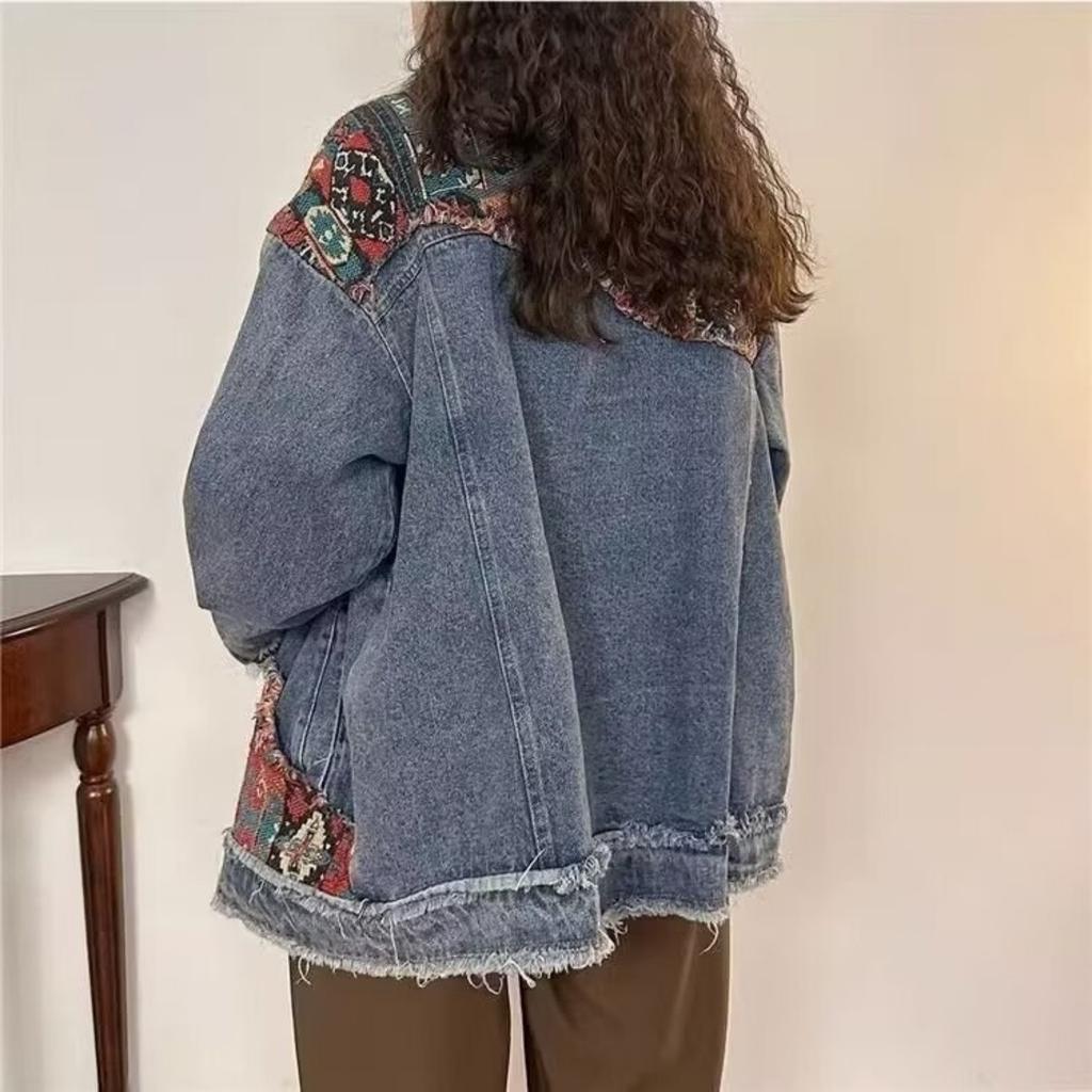 Women's Long-Sleeved Retro Ethnic Vouple Denim Jacket