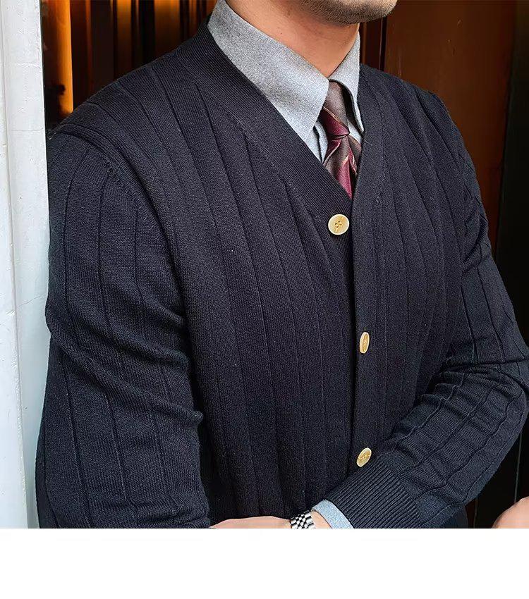 Koreański Męski Sweter Kardigan Slim Fit - Dzianina Jesień/Zima