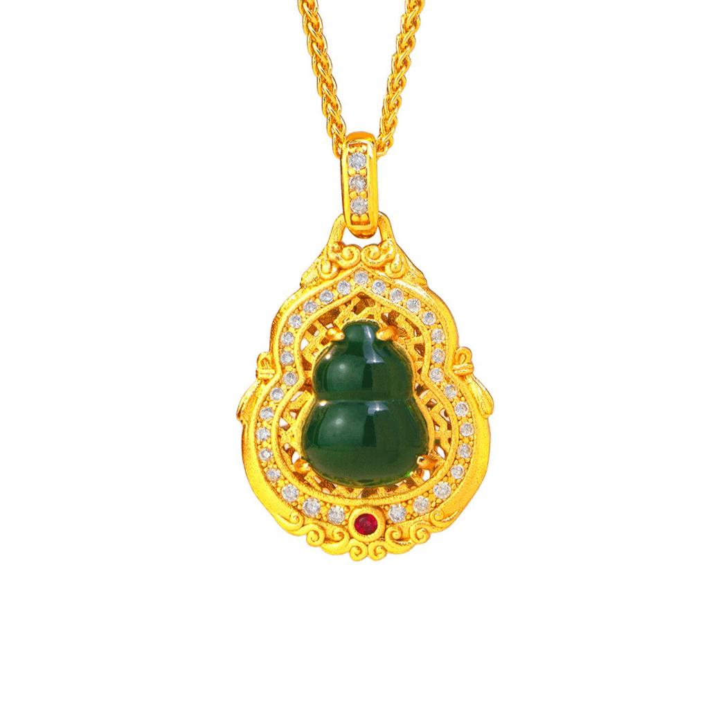 Forbidden City Series Rhinestone Jade Gourd Pendant - Exquisite Court Style Necklace for Women