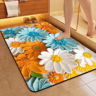 Tapis de salle de bain 3D à motif floral - Antidérapant, à séchage rapide et absorbant