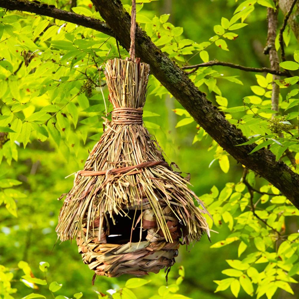 Bird Cage Ventilated Natural Grass Bird House Comfortable Resting Place Weaved Hanging Parrot Nest Houses Outdoor Decoration
