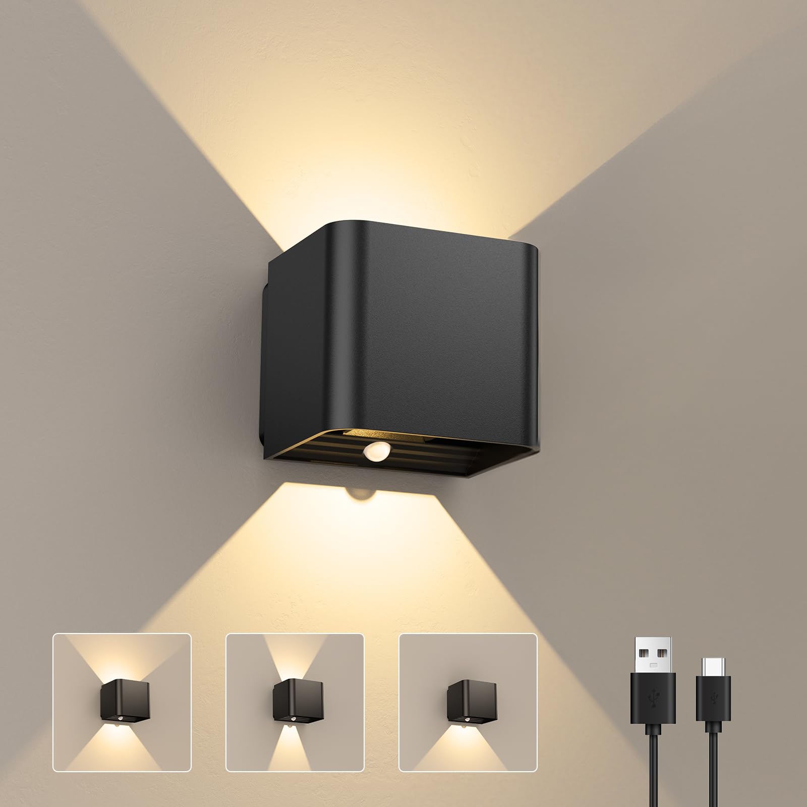 

Letmy Wall-Mounted LED Motion Sensor Light, Indoor, Nordic Style, 3W, 3000K, Cordless, Rechargeable, USB Charging, for Entryways and Hallways, No