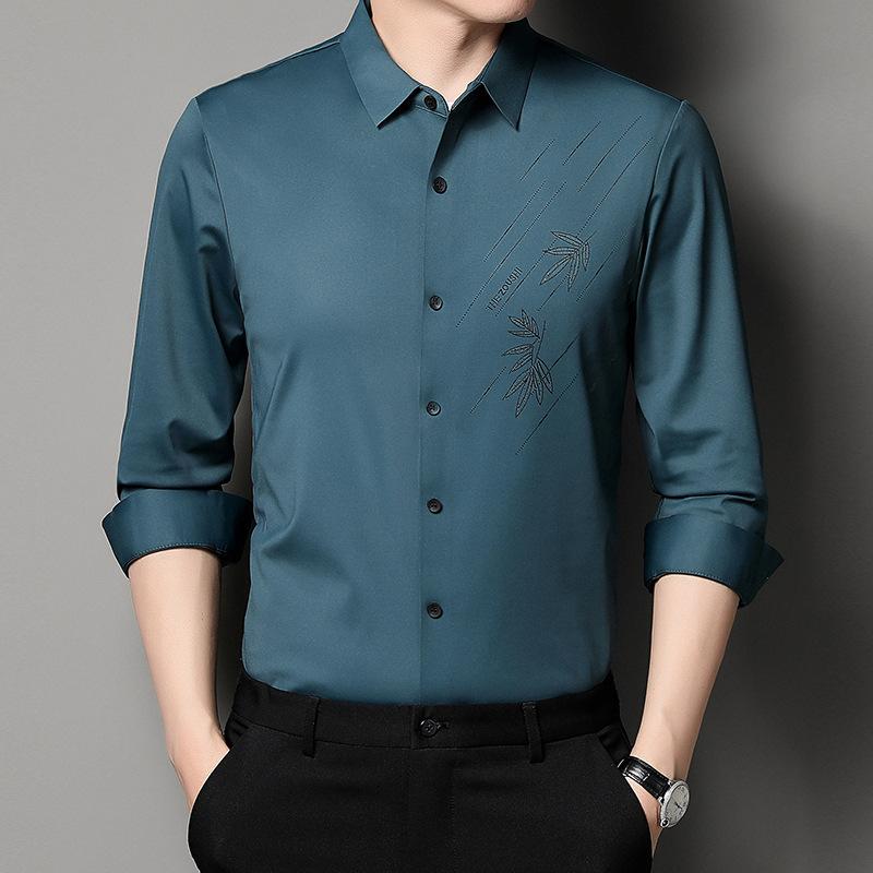 Autumn Business Men's Shirt Lapel Cardigan Long Sleeve Inch Shirt Middle-aged Base Shirt Men's Shirt Shirt