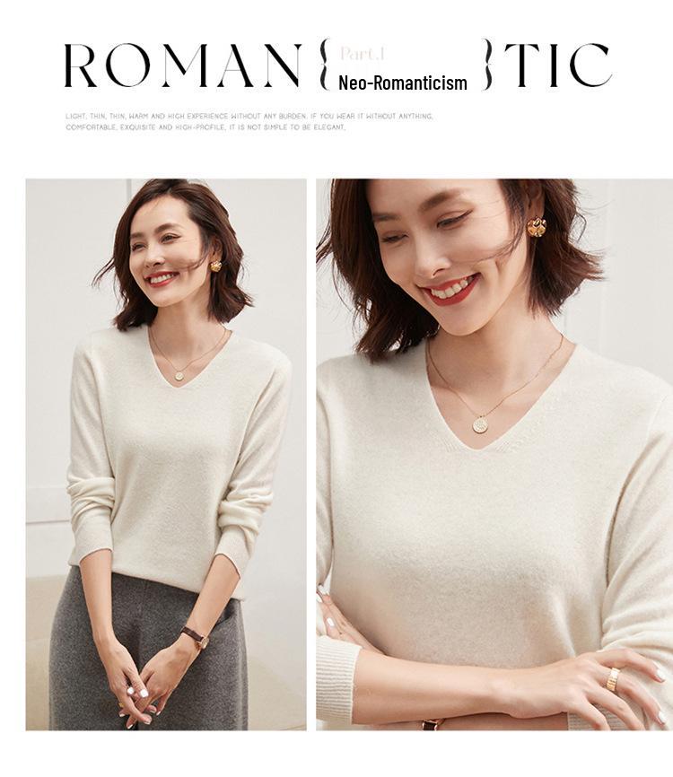 Seamless V-Neck Cashmere Sweater 2026: Women's Autumn/Winter Simple Loose Knitwear, Pure Color Base Layer.