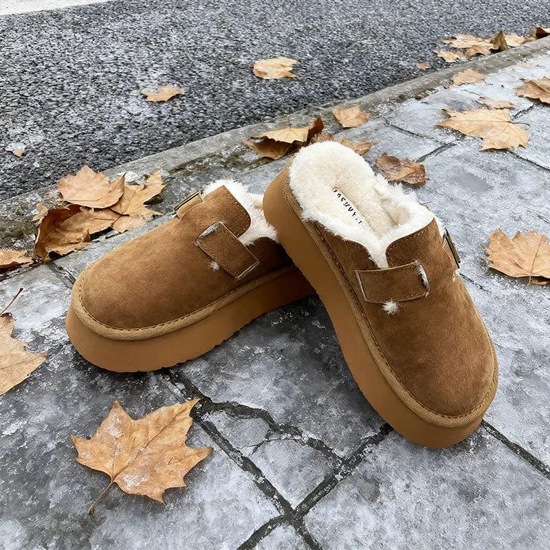Ciabatte da Neve Invernali da Donna Tendenza Retro Calde in Camoscio Scarpe Pigre da Donna Slip-on Calde Ciabatte in Cotone da Donna Zapatos De Mujer