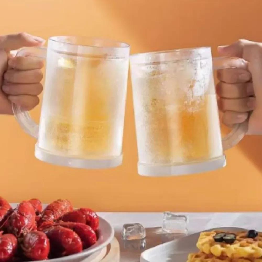 Verre à Bière Isolé à Double Paroi avec Noyau de Glace Intégré Grande Capacité Tasse à Boire Boissons Fraîches d'Été Bar Maison Fête Mug à Boisson