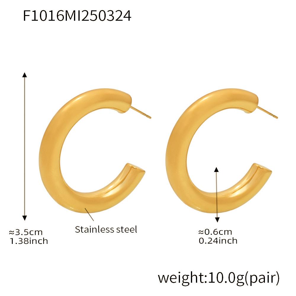 Qiong Yao Cross-border High-end Gold-plated Stainless Steel C-shaped Earrings - European & American Fashion Set with PVD Gold Color Retention.