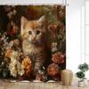 Niedliche Katzen Duschvorhang Vintage Aquarell Floral Pflanze Tiere Haustier Kinder Badvorhänge Stoff Zuhause Badezimmer Dekor mit Haken