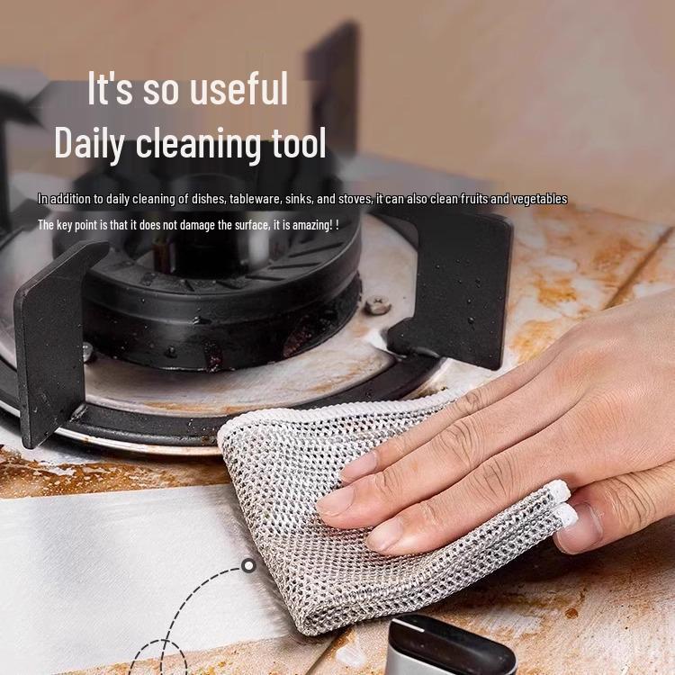 Non-Stick Steel Wire Dishwashing Cloth - Double-Sided Metal Cleaning Rag