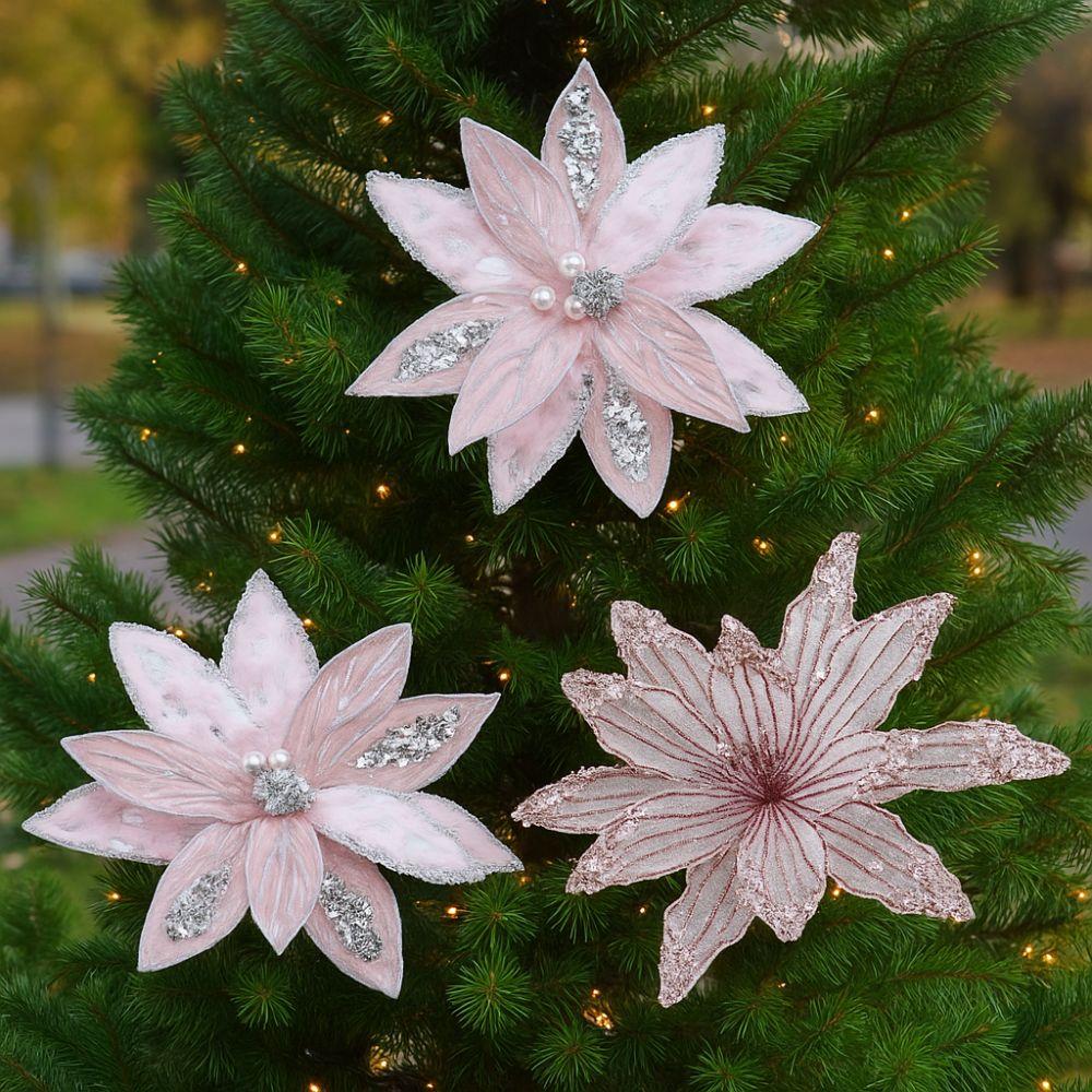 Large Glitter Christmas Poinsettia Flower Sequins Handmade Craft Xmas Tree Flower Simulated Realistic