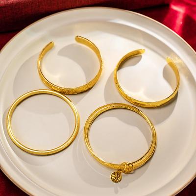 Bracciale Antico in Oro Sabbia, Senso Avanzato, Eredità Solida, Bracciale da Matrimonio, Bracciale Retrò, Gioielli da Mano Impilati da Donna