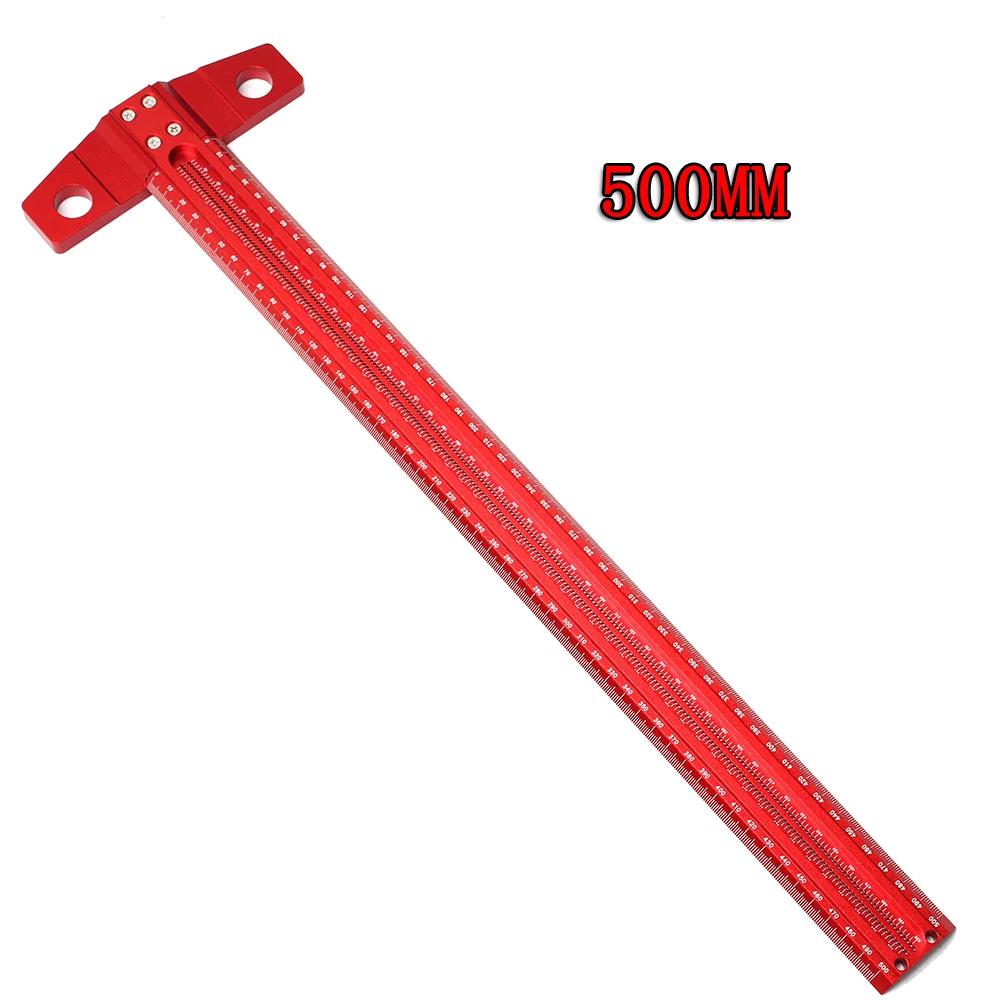 60-500MM Precision Marking T-Ruler Aluminum Alloy Woodworking Scribe Marking Gauge Deluxe Crossed-out Hole Scribing Ruler