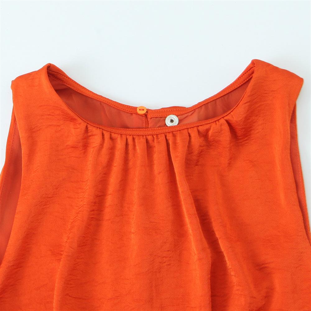 2025 Spring Women's Slim Pleated Round Neck Silk Satin Dress