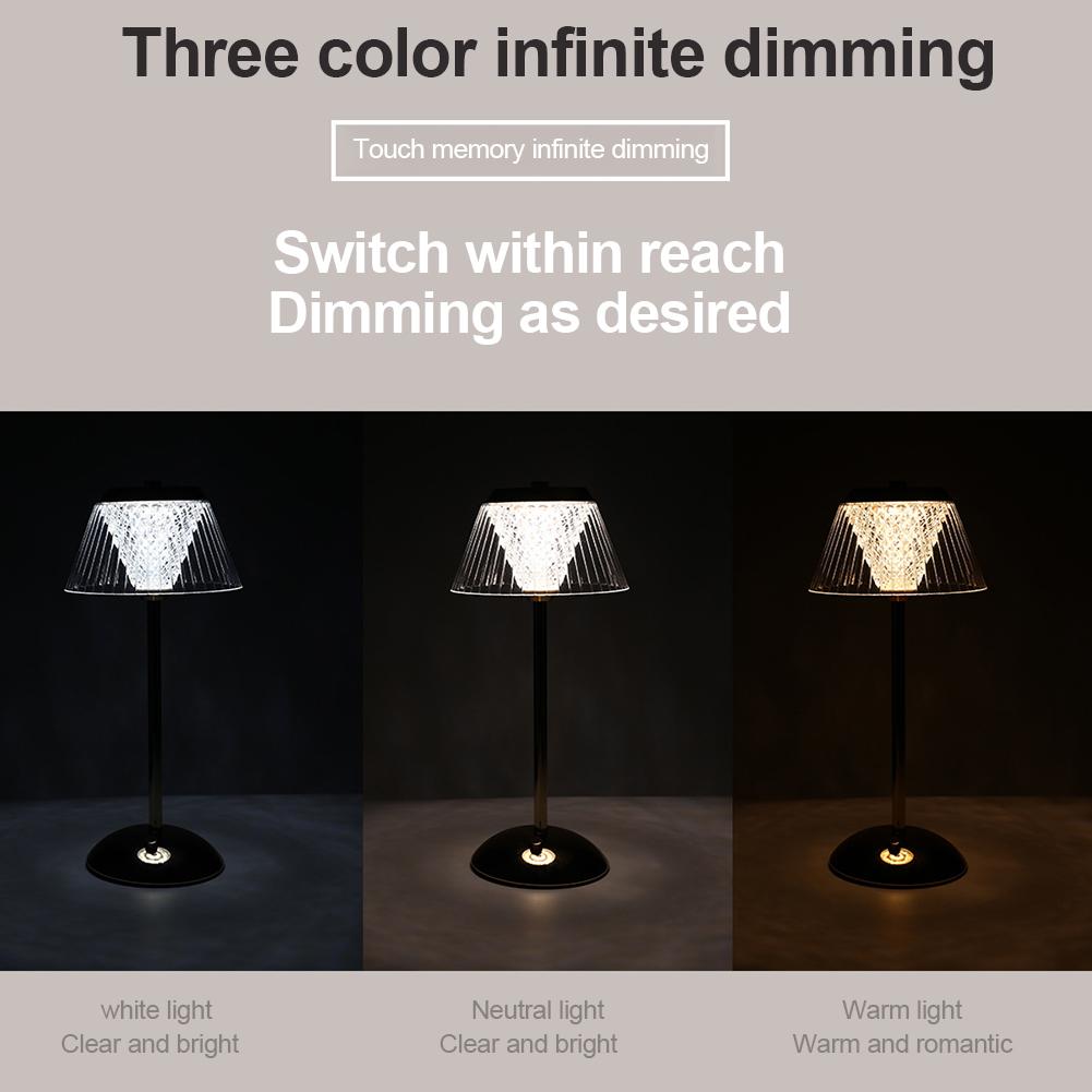 Crystal Table Lamp Metal Base 3 Color Modes Diamond Retro LED Bar Desk Lamp Rechargeable Crystal Atmosphere Lamp for Bedroom Bar