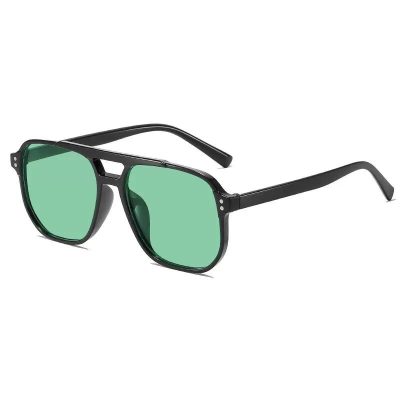Men Double Bridge Aviator Sunglasses Korean Style Irregular Polygon Large Face Slimming Sun Glasses UV Protection Driving Outdoor Eyewear
