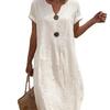 Summer European and American New Seaside Vacation White Women's Casual Solid Color Cotton and Linen Dress Mixed Batch
