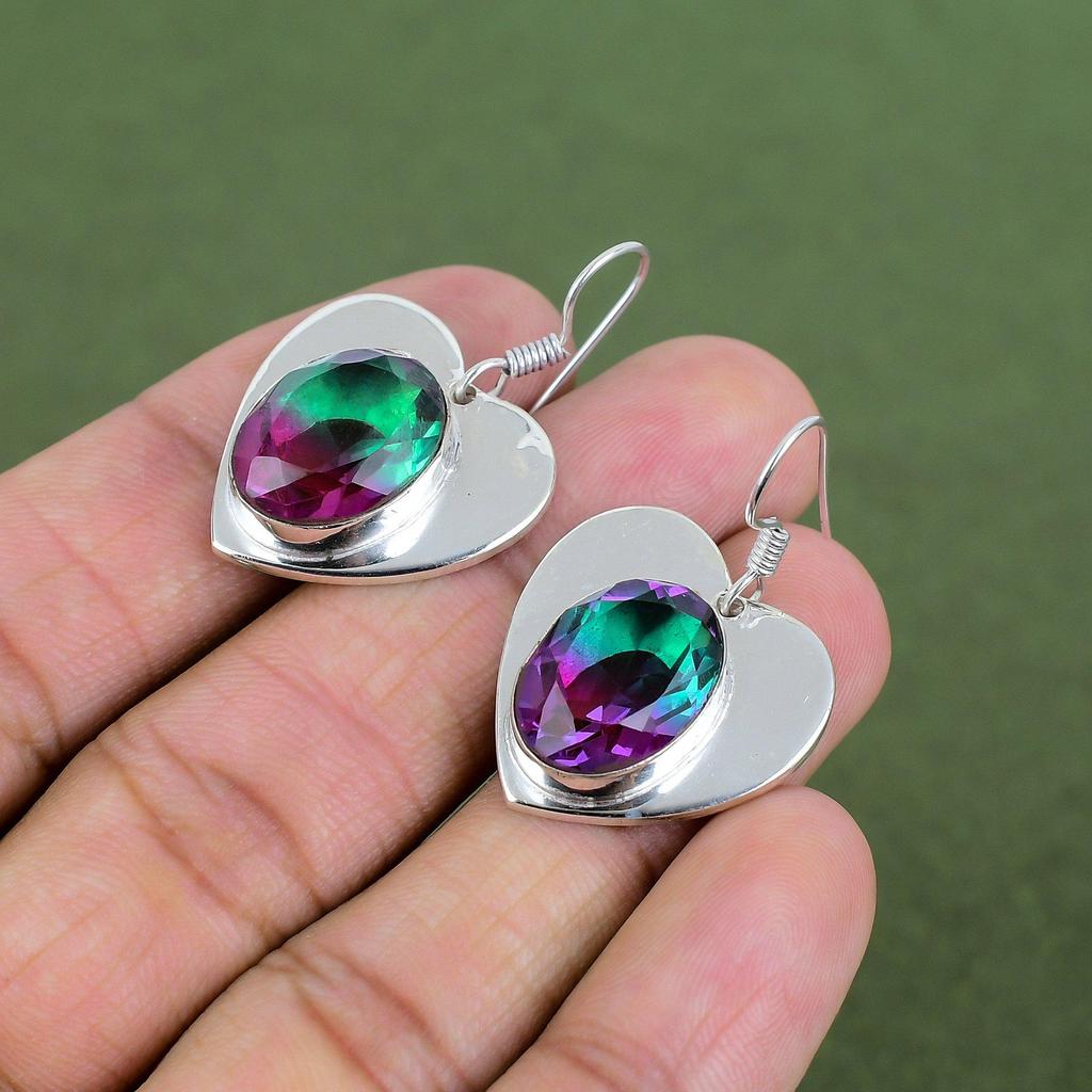 Fasetterad Multi Turmal Örhänge 925 Sterling Silver Örhänge Handgjorda Äkta Ädelstensörhängen Naturlig Multi Turmal Smycken Gåvor Till Hustru