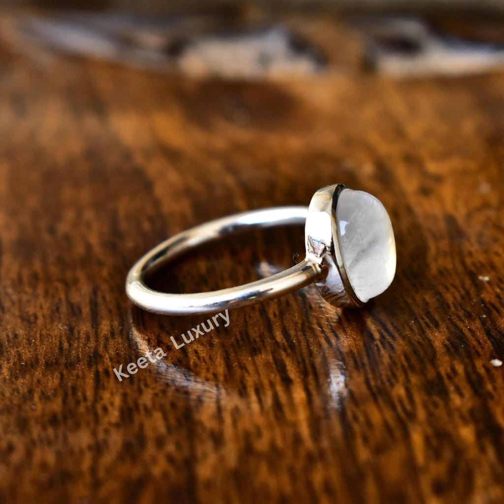 Rainbow Moonstone Ring , Blue Fire Moonstone Ring, Handmade Sterling Silver Ring , Christmas Gift for Her, Promise Ring , Anniversary Ring