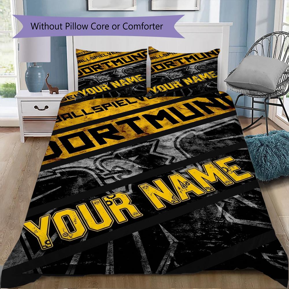 Custom Name Dortmund Pattern Bedding uilt Set uilt Cover Pillowcase Home Decoration Birthday Gift (1*duvet cover+2*pillowcase without core)