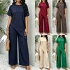 Women's Fashion Casual Short Sleeve O-Neck Pants Suits