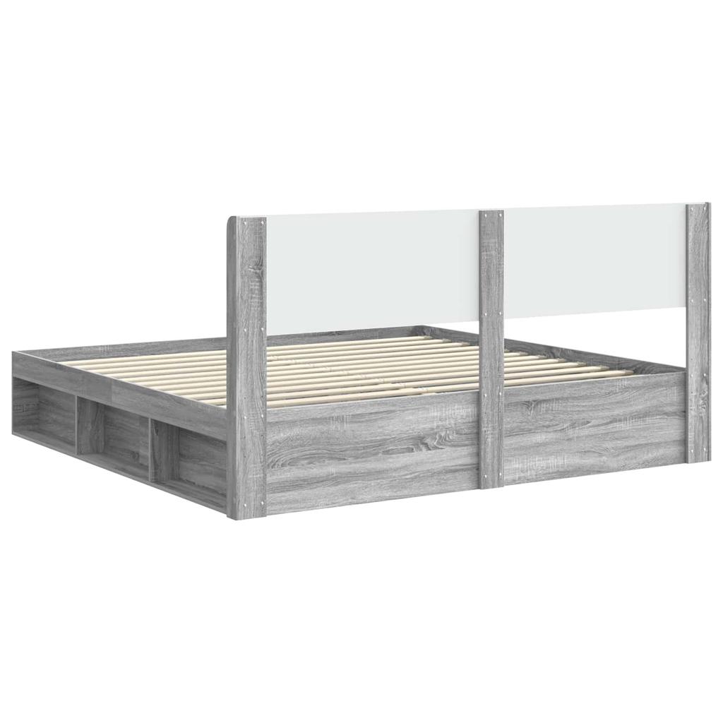 Bed Frame with Storage Space and Headboard Grey Sonoma 180 x 200 cm