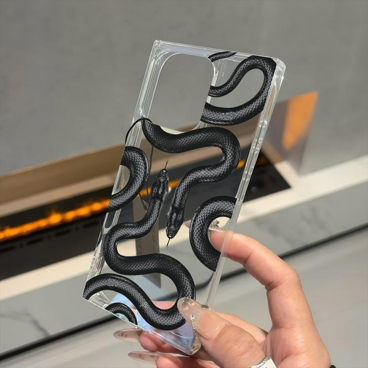 

Прозрачный квадратный чехол-накладка для iPhone 16 ProMax 15 Plus 14 Pro Max 13 12 11, защита от окисления, рисунок питона Black Mamba iphone 11 ProMax