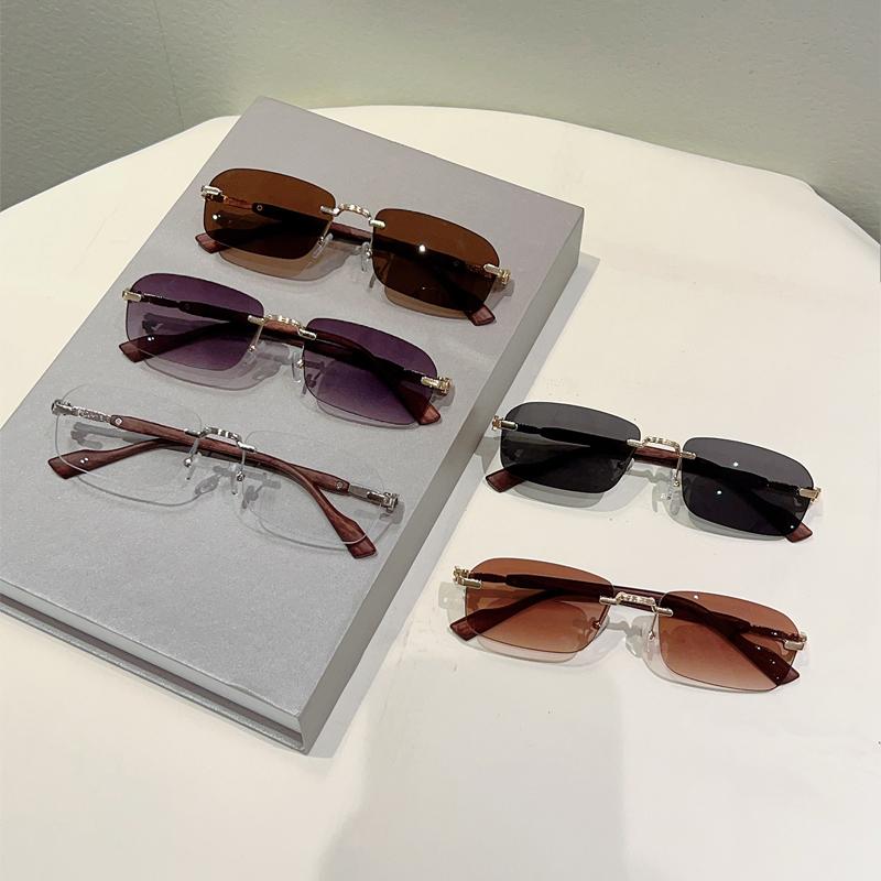 Rimless Rectangle Sunglasses Men New Vintage Gradient Casual Shades Women Trendy Brand Design Outdoor Sun Glasses