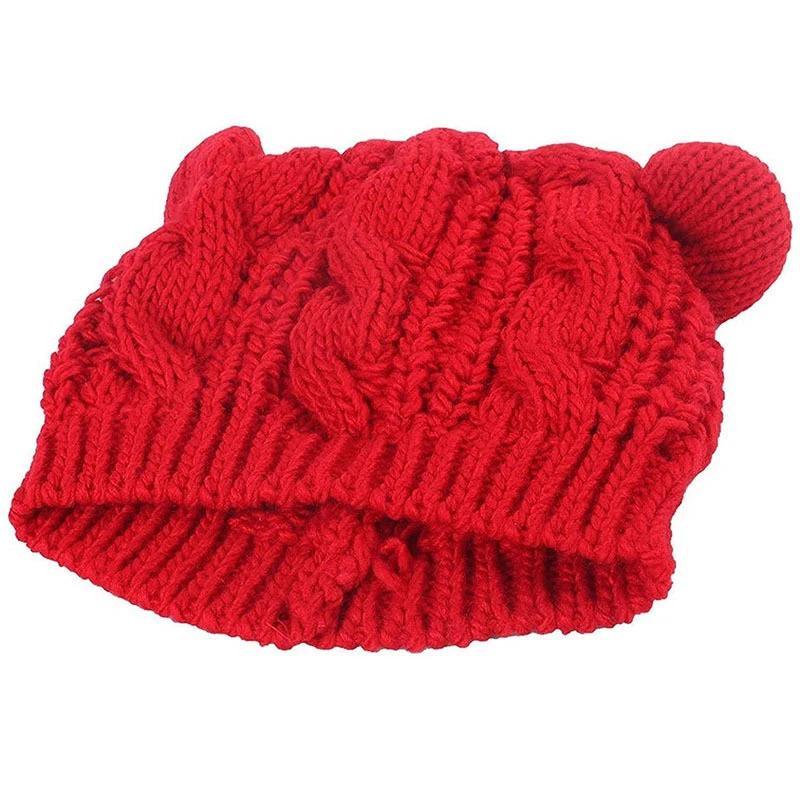 New Lovely Cat Ears Knitted Hat Fashion Women Solid Color Winter Warm Crochet Braided Beanie Hats Casual Girl Kawaii Wool Cap