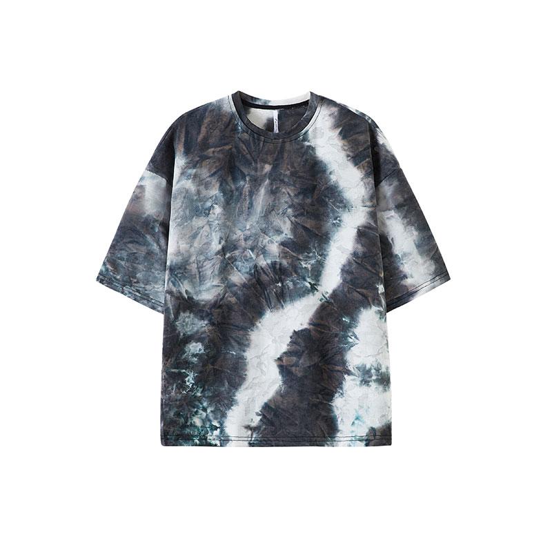 2026 New Gradient Tie Dye T-Shirt Textured Fabric Loose Fit Streetwear Top Y2k Couple Tee Tops T-shirt