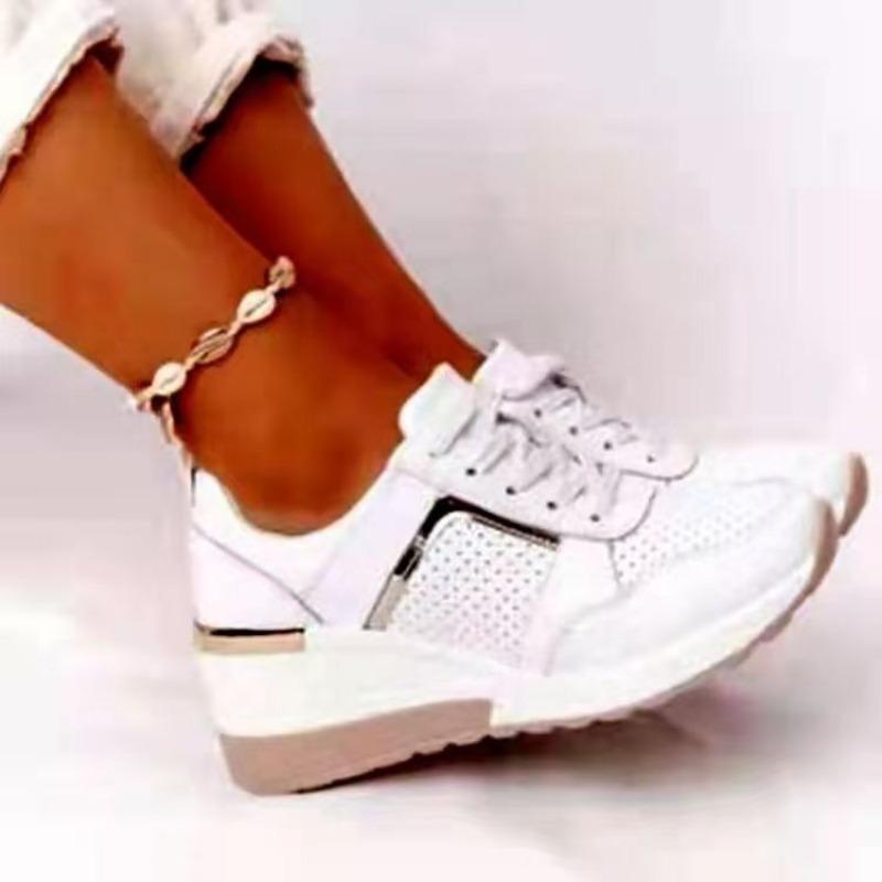 Breathable platform casual shoes women's spring and summer new round head large size lace-up wedge heel mesh sneakers