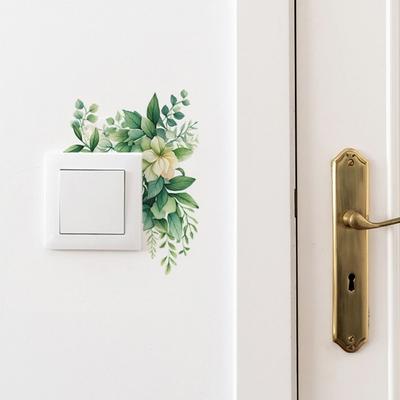 Romantic DIY Flower Leaf Switch Sticker Waterproof Self-adhesive Green Plant Switch Sticker Removable Leaf Decal Home Decor