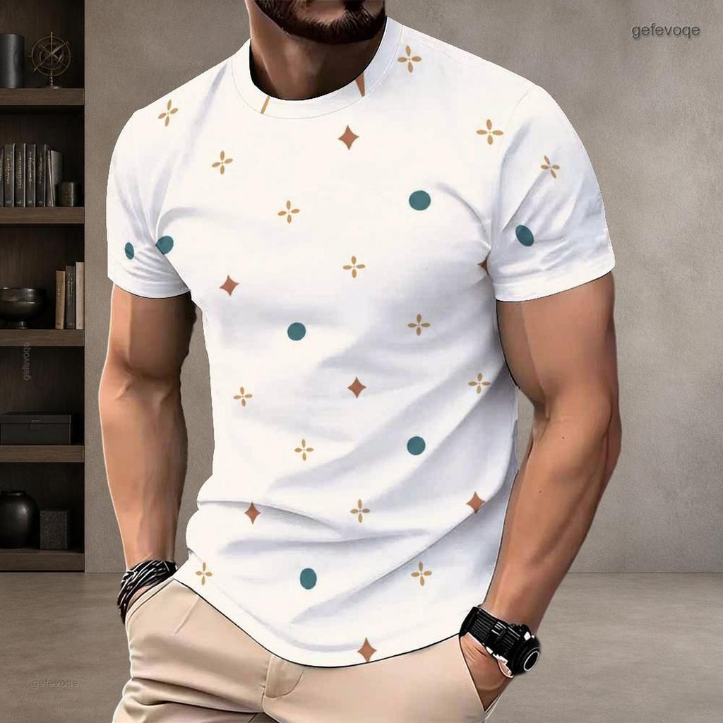 Men Plus Size Round Neck Short Sleeve Geometric Printed T Shirt Casual Straight Hem Pullover