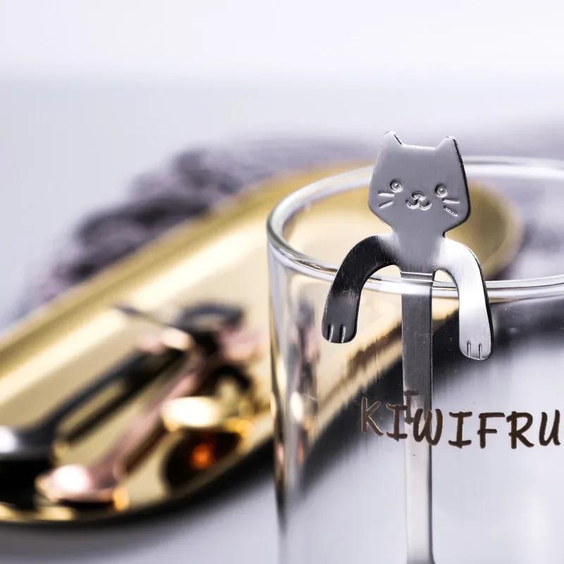 Mini Cute Coffee Spoon 304 Stainless Steel Cartoon Cat Spoon Teaspoon Dessert Snack Scoop Milk Children Spoons Tableware