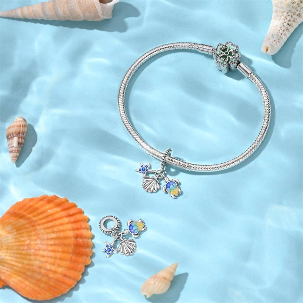 Original Copper Charms Luxury Blue Zircon Turtle Shell Pendant Beads Fit Bracelet Diy Women Making Delicate Gift