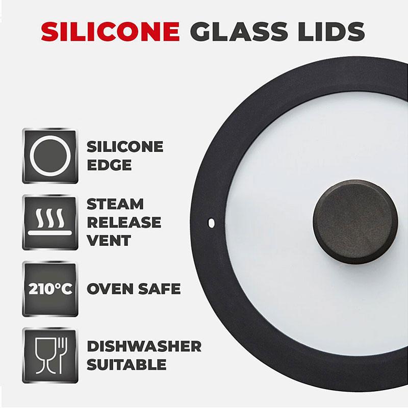 Universal Tempered Glass Pot Lid for Pots Pan Skillet Spill Stopper Cover 18/20/26cm Heat Resistant Silicone Replacement Pan Lid