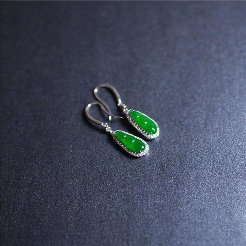 New   Inlaid Natural Hetian Chalcedony Bean Earrings For Women Chinese Style Exquisite Retro Jewelry