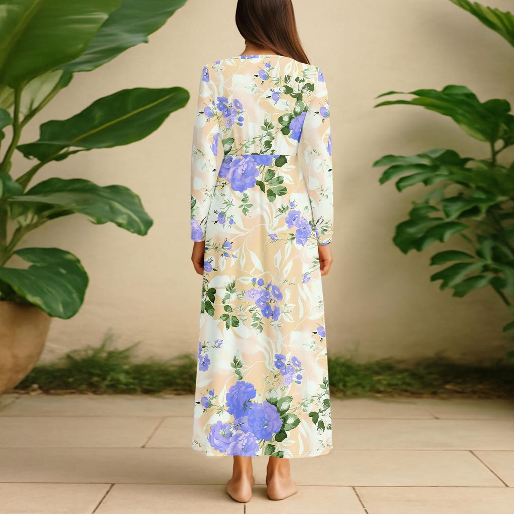 Kjole for kvinner Lang Boho Strandkjole Elegant Maxikjole V-hals Langermet Kjole med Lommer