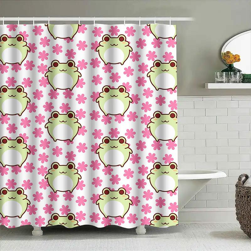 

Floral Frog Bath Curtain Setcute Pink Flowers Frogs For Bathroom Decor Waterproof Shower Curtains With Grommets (Light Green) [P W60H190(CM)-1 Pcs