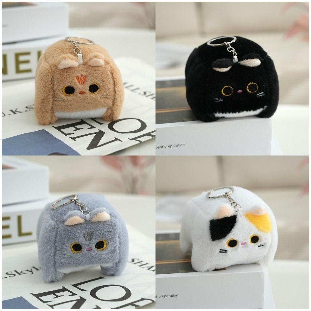 Block Cat Square Cat Plush Keychain Stuffed Animal Kitten Plush Doll Keyring  Girl Toys