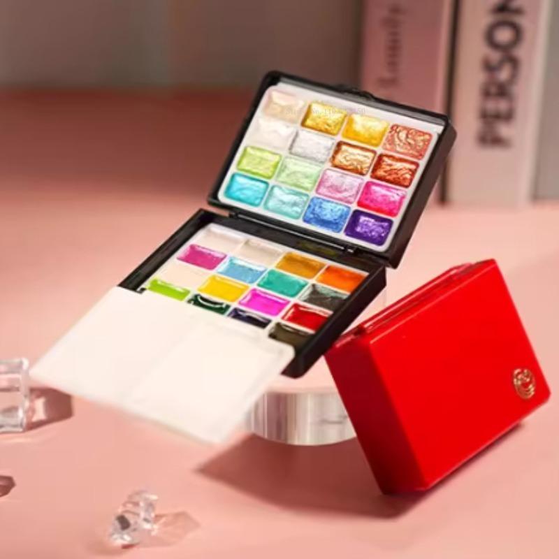 32 Colors Solid Pearlescent Mini Water Color Paint Set Portable Folding Box Outdoor Sketch Travel Graffiti Hand-painted Creation