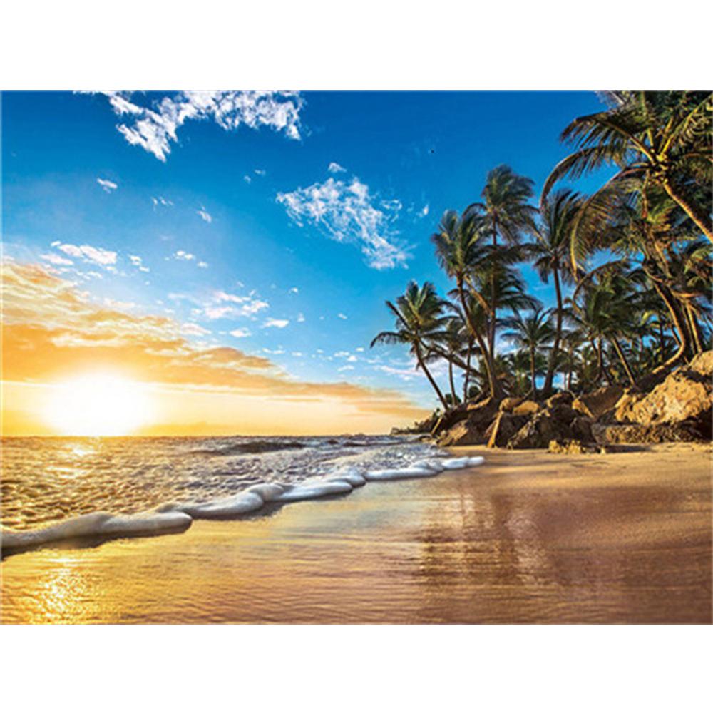 5D Full Square Diamond Painting Seaside Rhinestone Kit Diamond Embroidery Kit Landscape Coconut Tree Handicraft Wall Art