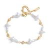 J&D 18K Gold Plate Stainless Steel Bracelet Classic Cross Acrylic Pearl White Cubic Zircon Bracelet