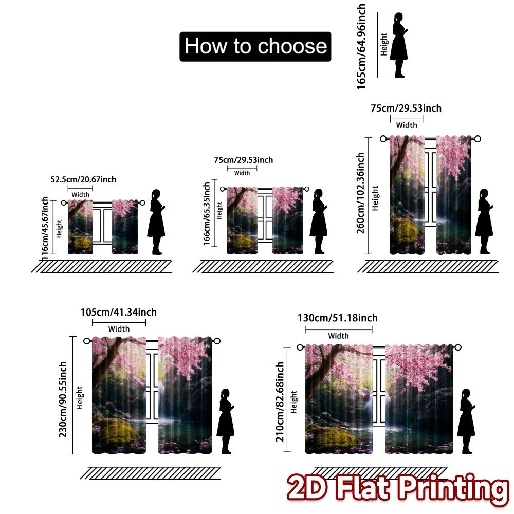 2pcs, 2D FLAT PRINTING Curtains (Without Rod) Blossom Falls Chic Minimalist Curtains Durable 100% Polyester Fabric Curtains
