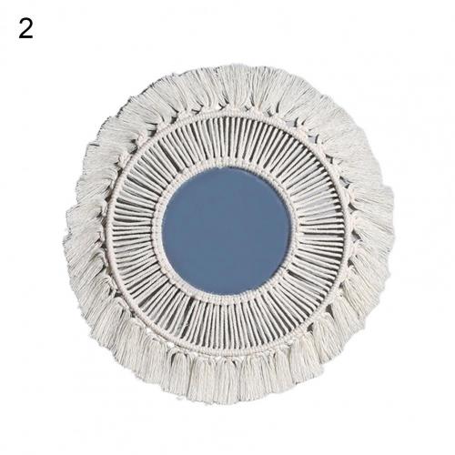 

Wall Mirror Hanging Vintage Acrylic Macrame Fringe Hand Knitting Mirror Boho Home Decor Wall Hanging Mirror for Living Room